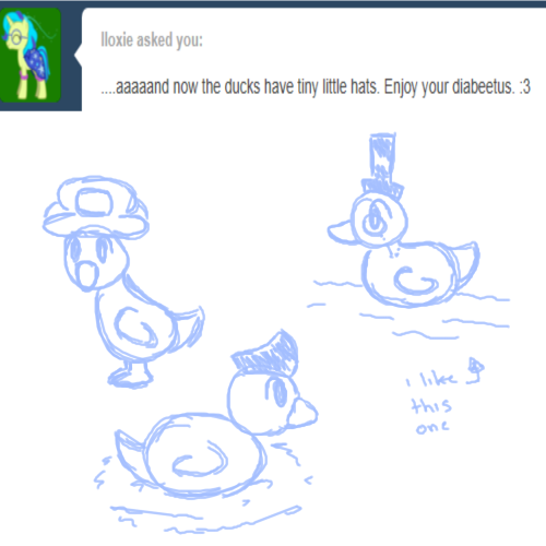 ask-peppermint-pattie:  ***BONUS DUCKS WITH HATS*** This will be the last one for the ducks. I love em but I need to answer more asks.  Hee! >w<