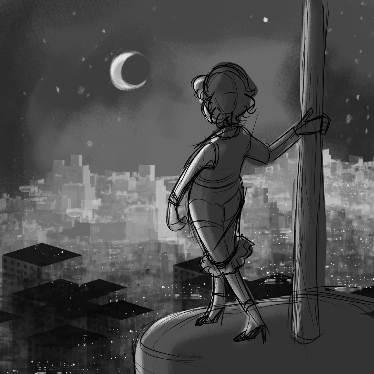 there is something here. there is someone here.

[image id: a sketch of sophie bicicleta from the unsleeping city. the camera is showing the back of her standing on the empire state building, holding onto a pole and looking out at the rest of the city below. end id.] #the unsleeping city #tuc#dimension 20#d20#sophie bikes#sophia lee#sophia bicicleta#dandydoodles #this moment drives me so fucking crazy  #SOPHIA BICICLETA CHOSEN ONE  #SHE CHOSE TO BE THE CHOSEN ONE......... SCREAMS  #SHE TOOK THE DREAM OF THE CHOSEN ONE AND SLAMMED IT AGAINST THE EARTH AND SAID ITS ME  #IM ON THE TOWER  #I AM HERE  #SCREAMS. SCREAMS. SCREAMS.