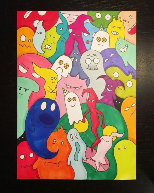 Many... Many... Many Ghosts #ghost #drawing #promarker #brushpen #colorful #colours #art #many #ghosts