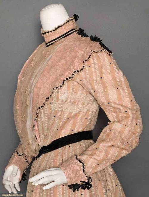 Velvet Trimmed Cotton Day Dress, ca. 1900via Augusta Auctions