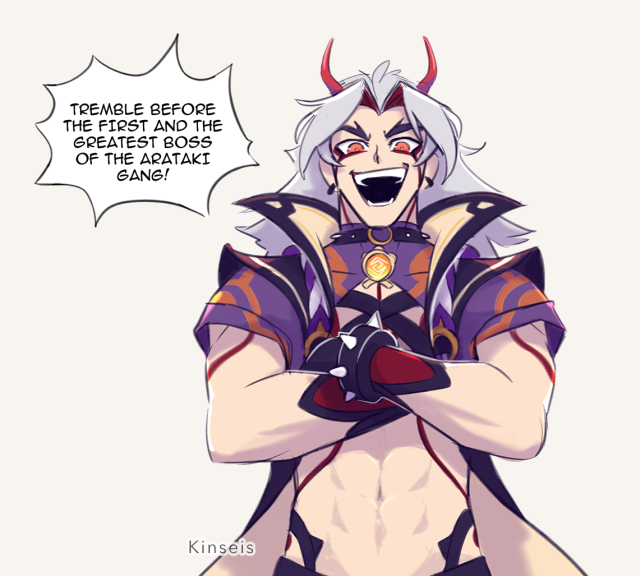 I feel like this is Itto’s entire personality and I’m here for it. #genshin impact#arataki itto#aether#paimon #I feel like Itto would be the kind of character that gainax-poses while shouting the dumbest thing  #Anyways I dont care about his kit I’m gonna pull him  #also his model just leaked and I got some of his details wrong but well- too late #kinart#fanart