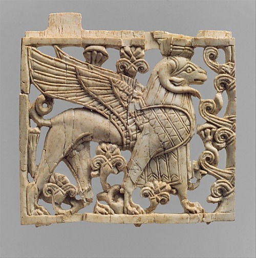 Openwork plaque with ram-headed sphinxPeriod: Neo-AssyrianDate: ca. 9th–8th century B.C.Geography: M
