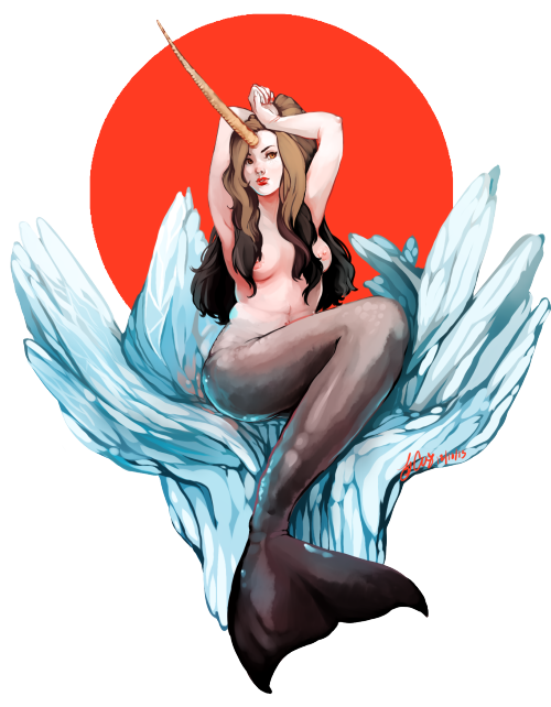 momo-deary:Figured mermaids with breasts should be a little more mammal~ So here’s a narwhal mermaid