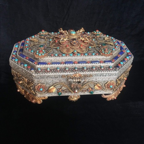 Nepali Royal Jewelry Treasure Box with Gem Inlay For more details, or to purchase, visit:  w
