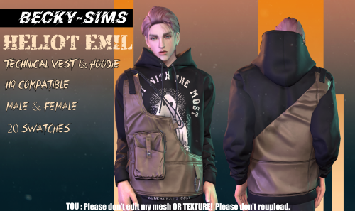 becky-sims: Heliot Emil Technical Vest&amp;Hoodie Creator: BeckySims4模拟人生4TOP 上衣  【DOWNLOAD】: patreo