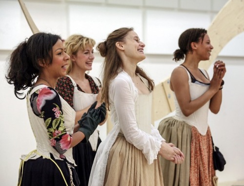 Nina, Kathryn Drysdale, Natalie Walter and Mariah Gale in rehearsal for ‘Love’s Labour’s Lost’ (2008