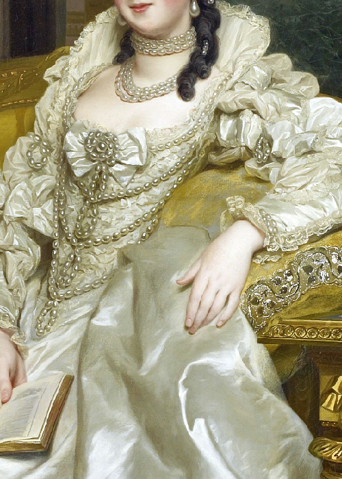 artisticinsight:  Details in WhitePrincess Alexandra of Wales, 1863, by Richard Lauchert.An Elegant Bouquet, 1886, by Gustave Jean Jacquet.  Katherine, Countess of Chesterfield, and Lucy, Countess of Huntingdon, c. 1640, by Anthony van Dyck.Empress