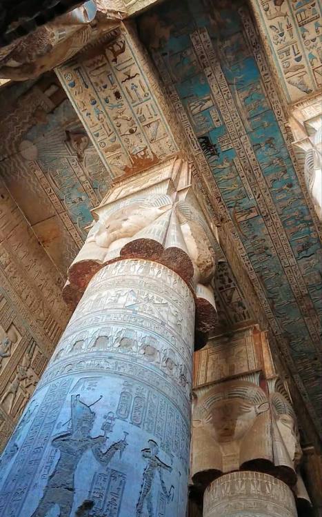 egypt-museum: Inside Temple of Hathor at Dendera It is one of the best-preserved temple complexes 