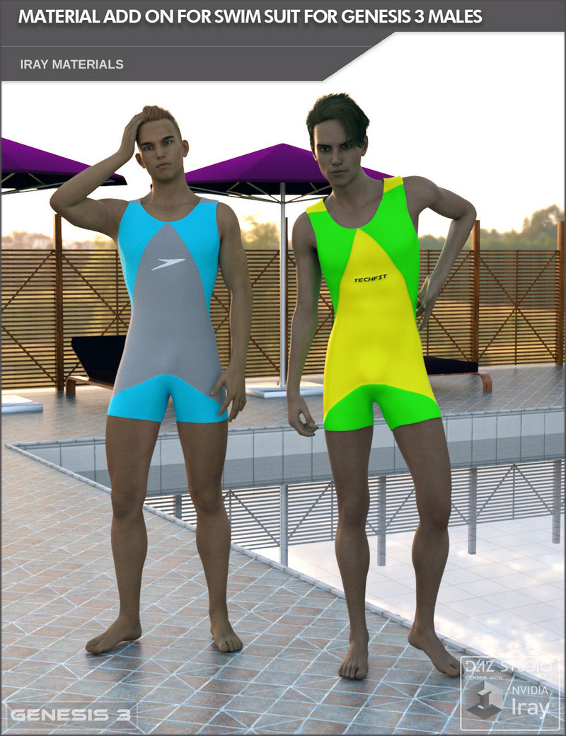 Add some new and modern styles to the Male Swim Suit. Included are 10 new designs,