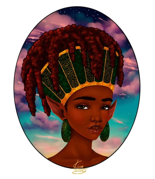 Elf queen portrait( commissions are closed)#blackartists #blackart #afroart #kiratheartist #blackelf