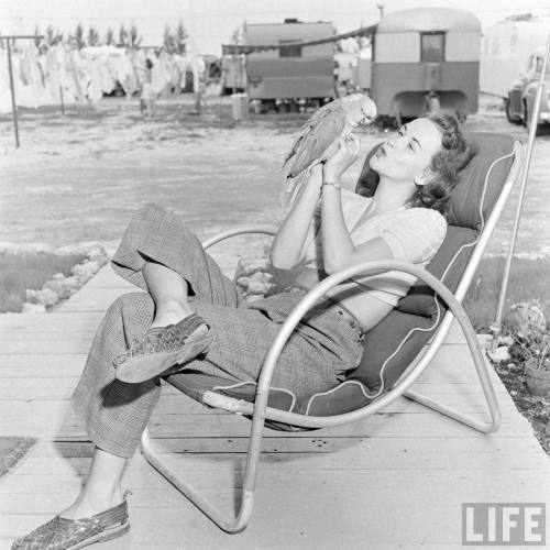 Florida showgirl with parrot(Allan Grant. 1947)