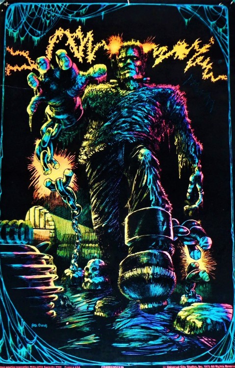 atomic-chronoscaph:Frankenstein blacklight poster - art by Nate Owens (1975)