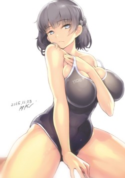 オリジナル、ayaki、高解像度、一人、乳、女一人、巨乳、水着、ワンピース水着、カメラ目線、黒髪 | Sankaku Channel