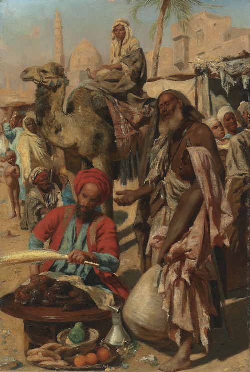 Carl Leopold Müller (German, 1834-1892) A market in Cairo oil on board 38 ¼ x 25 ¾