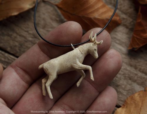 Young Cernunnos pendant. Carved by knife in Holly. In Celtic lore and mythology Cernunnos was the lo