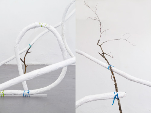 Presentimientos, paper mache, plexiglass, branches, rocks, balloons, 2018, on view at AiR Sandnes, S