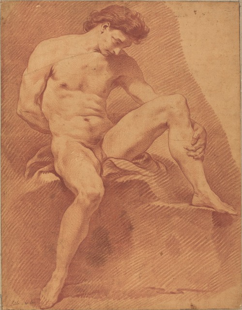 Academic Figure StudyCarle Vanloo (French; 1705–1765)18th centuryRed chalk on brown laid paper Natio