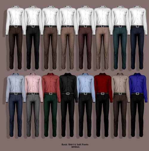  [RIMINGS] Basic Shirt & Suit Pants - FULL BODY- NEW MESH- ALL LODS- NORMAL MAP- 16 SWATCHES- HQ