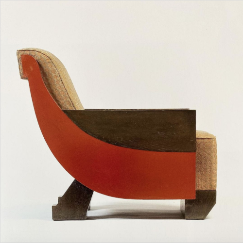 Marcel Coard armchair circa 1925-1928.Cerused oak veneer, red lacquer, horsehair fabric.© MAD