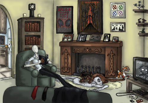 askcolorpaint:  blinkiepie001:  ask-flareblitz:  blinkiepie001:  The family home with uncle slendy being A BOSS!!  And Where’s jeff?  I see tail and a poster of master/uncle zalgo.  I think Ben is in the TV. There’s an Nintendo Console.  Jeff is in