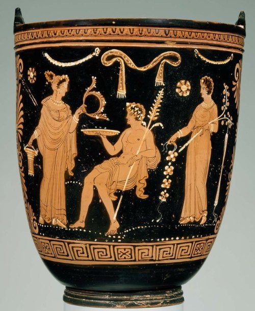 hildegardavon: Dionysos and two Maenads Bucket (situla) Greek, South Italian: Apulia, Late Classical