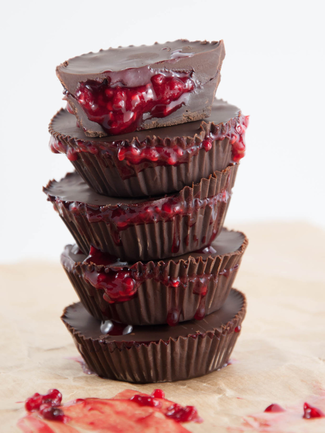 fullcravings:  Bloody Cups for Halloween (Chocolate Cups with raspberry sauce, vegan