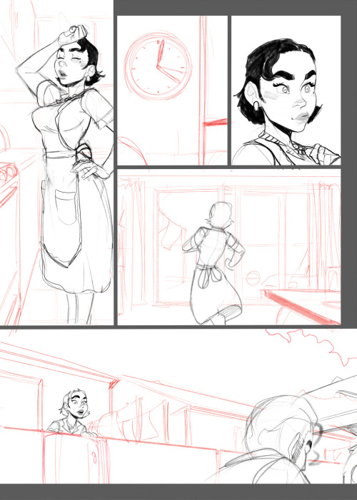 incaseart:    Since the end of “The Mess2″ I’ve been working on the new colored comic.. Can’t call this one short, since it’s going to be 18 pages.    It’s about a perfect american housewife in the 50’s who asks three young fellas to help