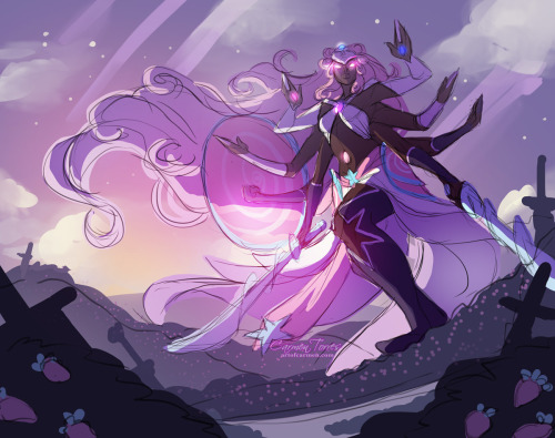 verdeinvolumes:  artofcarmen:Like a lot of people, I’m pretty sure the temple is a fusion of Rose, Garnet, Amethyst and Pearl. Just imagine seeing her on the battlefield though.Now THAT would be a giant woman. ♥This is dope!