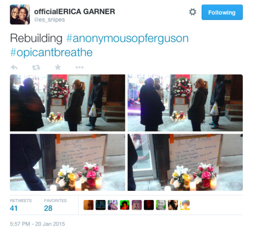 justice4mikebrown:January 19Eric Garner’s memorial burns down and is rebuilt the next day.