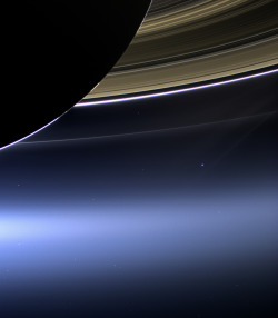 spaceplasma:  One Special Day in the Life of Planet Earth  The cameras on NASA’s Cassini spacecraft captured this rare look at Earth and its moon from Saturn orbit on July 19, 2013. Taken while performing a large wide-angle mosaic of the entire Saturn