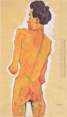 vintagegayromance:  Egon Schiele “Standing male back” act, 1910, oil painting 