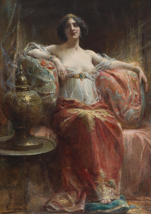 The Sultan’s Favorite.Oil on Canvas.63.5 x 45.7 cm.Art by Henry Adrien Tanoux.(1865-1923).