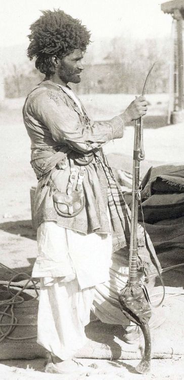 Afghan warrior with matchlock jezail, 1895.