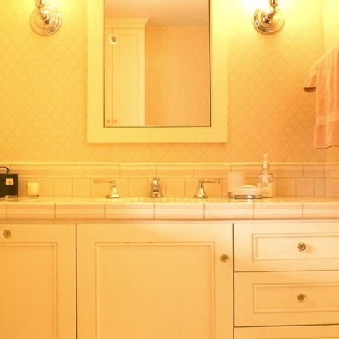 Los Angeles BathroomMid-sized Traditional 3/4 White Tile And Ceramic Tile Alcove Shower Idea With Recessed-panel