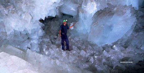 fuckyeahmineralogy:  The Cave of the Crystals is a cave underneath Chihuahua, Mexico that contains giant selenite (a polytype of gypsum, CaSO4·2 H2O). These huge crystals are able to form due to the high humidity and temperatures (over 100°F and near