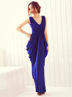 dress-ve:  Slim Bow Deep V-Neck Long Dress 