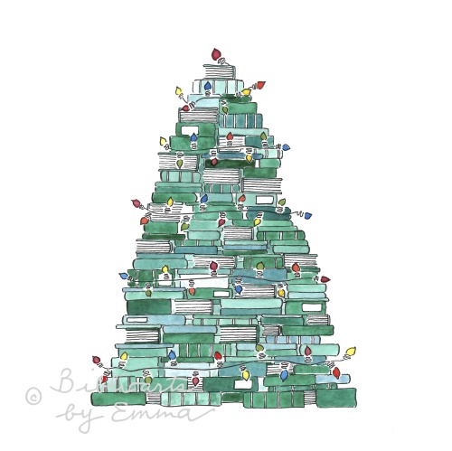 biblioartsbyemma: twinkly book treeholiday card on redbubble