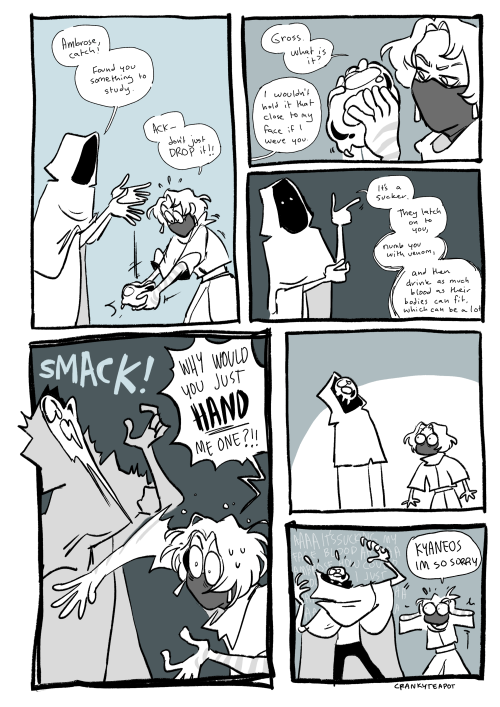 sort-of followup to @fire-bay‘s comic about kyaneos’s first encounter with a suckerIn adulthood they
