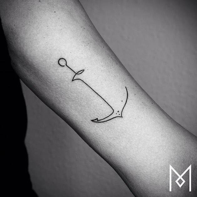 Amazon.com: Minimalist Anchor Single Line Tattoo Gift Idea for Sailer  T-Shirt : Clothing, Shoes & Jewelry