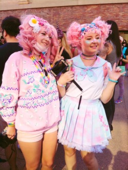 decorademon:  Cute decora instragram users kawaii_motherfucker and sunnysidecosplay  at the Los Angeles branch of the International Harajuku Fashion Walk! Look at their outfits they are so great!! That crochet egg! and the Seifuku!!! I never thought