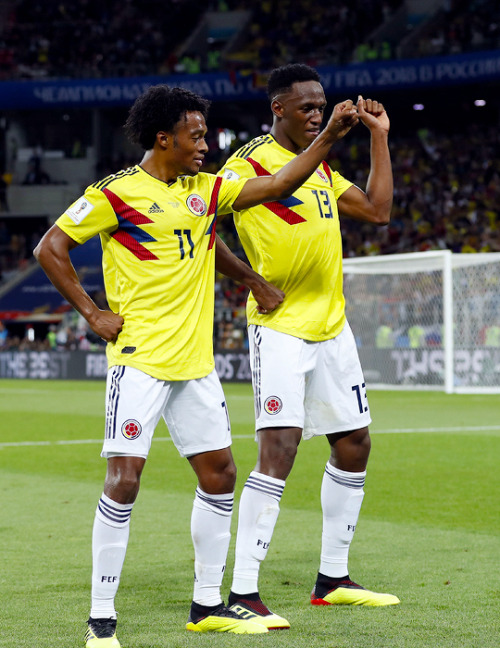 worldcupdaily - Juan Cuadrado and Yerry Mina of Colombia...