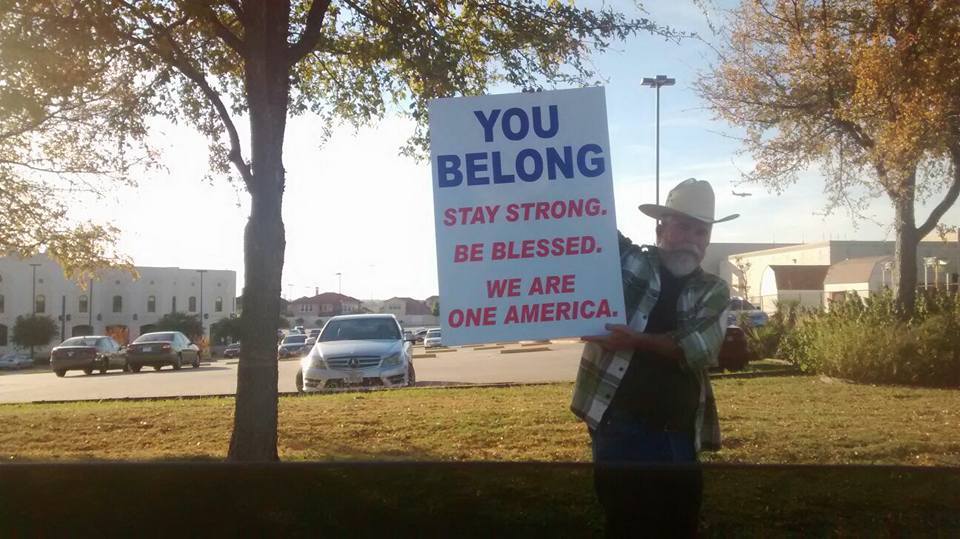 revolutionarykoolaid: sixpenceee: Seen outside a Texan mosque.  salute 
