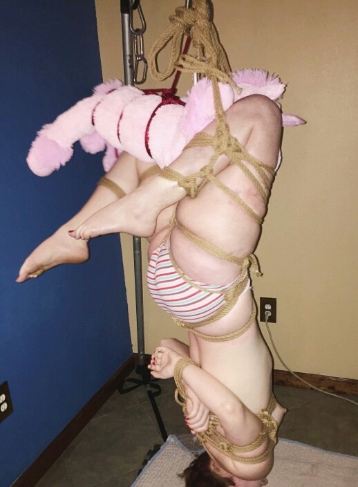 princesssparklecunt:  Rope suspension featuring a fluffy pink unicorn. Hanging upside