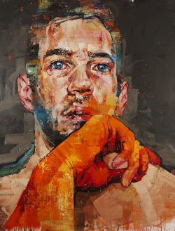 unknowneditors:  Thick brushstrokes and bold colors make up these impressive figurative paintings by Andrew Salgado. Andrew explores color and form set against solid backgrounds to produce a sense of the abstract. He is interested in telling a visual