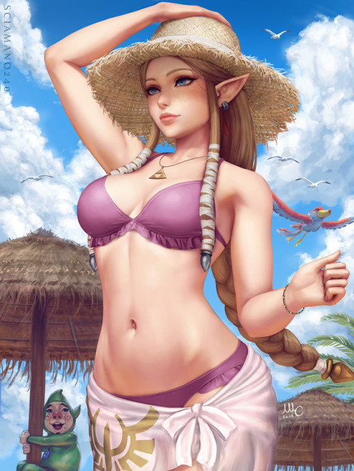 mircosciamart: Zelda - Twilight princess (2v)     Zelda from The Legend of Zelda: Twilight Princess, ready for summer. It’s been a while since my last artwork and that one in particular took a while as well! Tho I already did a big chunk of my summer