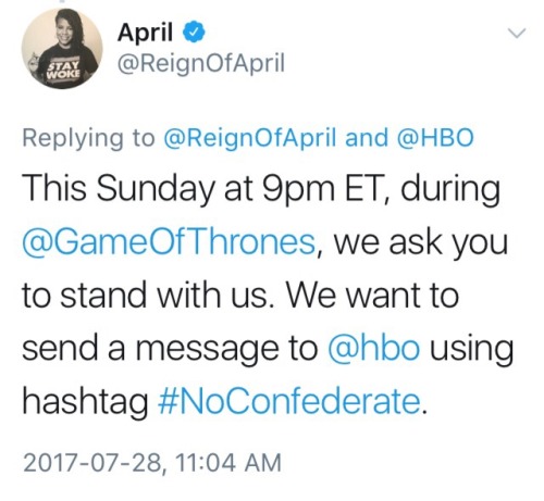 kc749:  ryshai:  what’s going on?  The HBO showrunners from Game of Thrones recently announced they are developing a show called “Confederate” based around the idea “What if the south (the slave owners) won the civil war so slavery was still legal?”