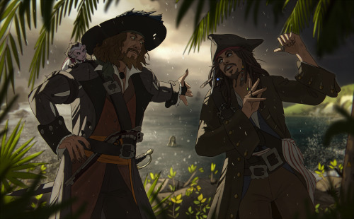 nataliedecorsair: Capt. Jack Sparrow and Capt. Hector Barbossa - frenemies forever UPD - I drew a bu