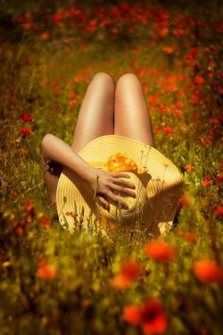 fleshandblonde:  Poppy field sunbathing