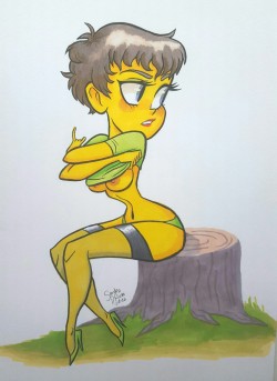 sandrarivasart:  pinup lady on a stump, markers