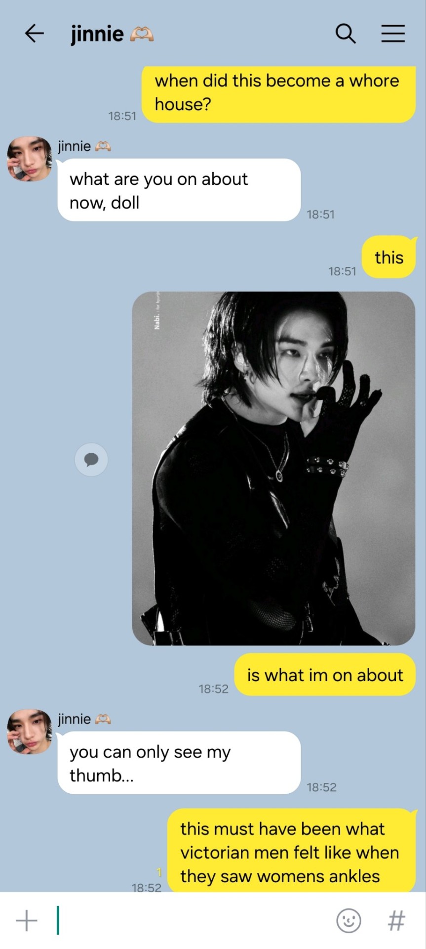 Can You Do The Texts With Skz Ot8 With The Prompt So This Is How Victorian Men Felt After Seeing Ankles